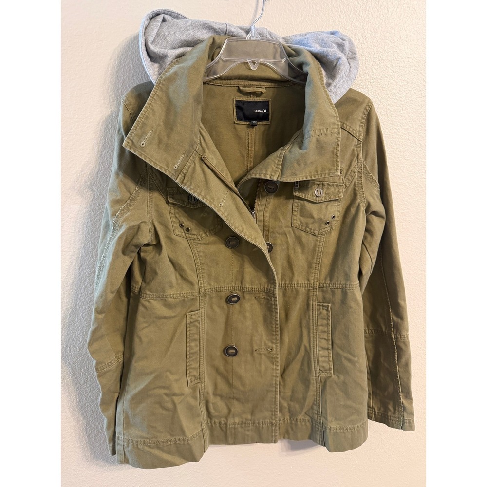 Hurley Field Jacket Mens Medium Olive Green Excellent Removable Hood GJBFNW2